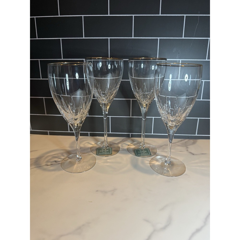 Lenox Firelight Gold Crystal Water Goblet Iced Tea Glasses Set 4 NWT USA - Picture 2 of 11